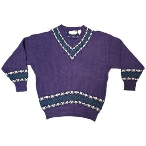 Northern Reflections Sweater Mens M Purple Good V-Neck Fair Isle Knit Canada (A)